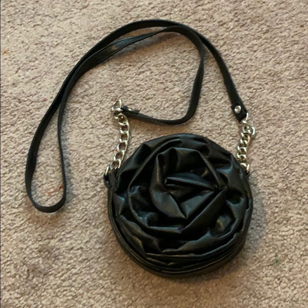 Express Black Faux Rose Cross Body Bag